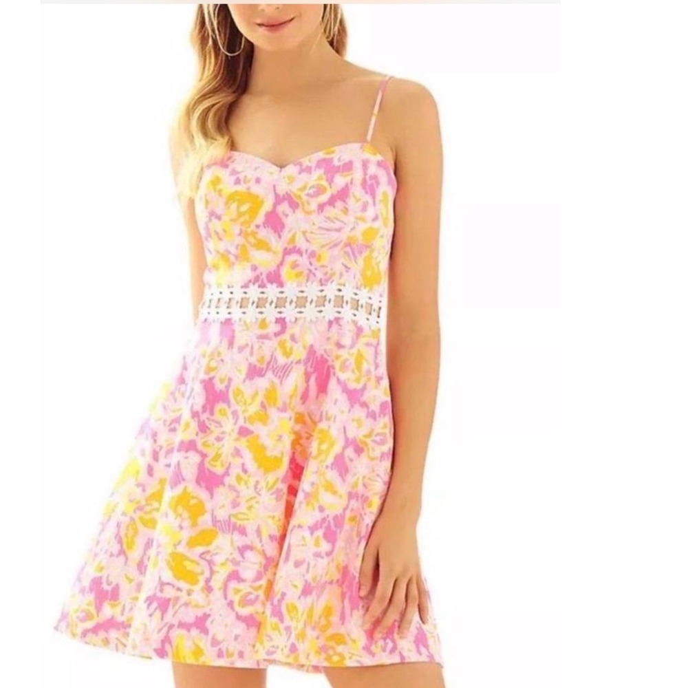 Lilly Pulitzer Dress Short Open Floral Preppy‎ Lined Sweetheart Neck Size 2